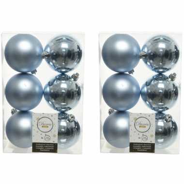 12x lichtblauwe kerstballen 8 cm kunststof mat/glans