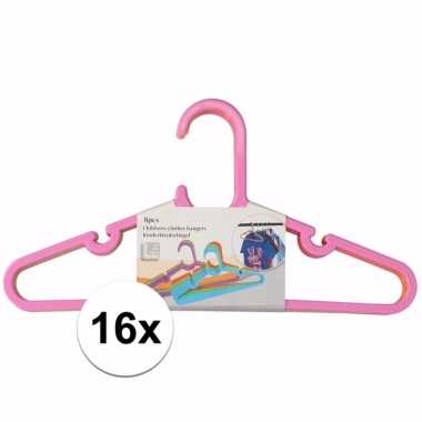 16x kledinghangers voor kinder/babykleding roze/groen/oranje 29 x 0,2 x 15 cm