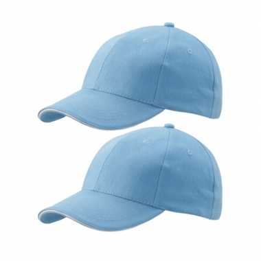2x stuks lichtblauwe baseball cap 100% katoen