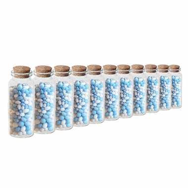 30x geboorte bedankjes mini transparante glazen flesjes met kurken dop 18 ml