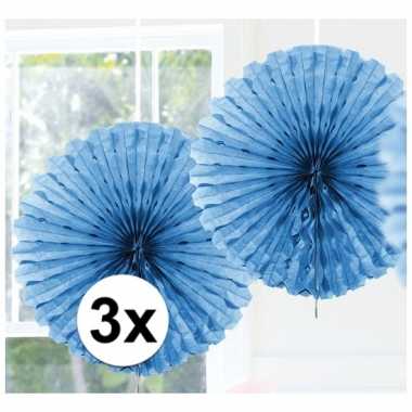 3x decoratie waaier licht blauw 45 cm