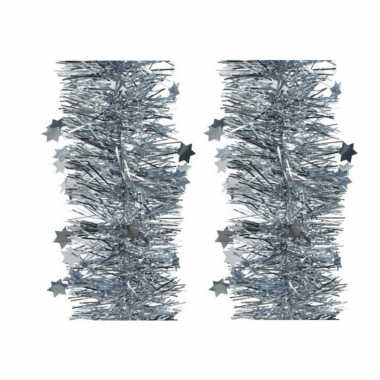4x lichtblauwe glitter kerstslingers 10 cm breed x 270 cm