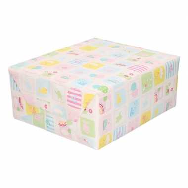 4x rollen inpakpapier/cadeaupapier baby 200 x 70 cm pastel print