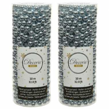 4x stuks lichtblauwe kralenslingers kerstboom slingers/guirlandes 10 meter