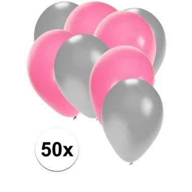 50x ballonnen zilver en lichtroze