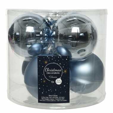 6x lichtblauwe glazen kerstballen 8 cm glans en mat