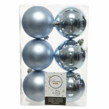 6x lichtblauwe kerstballen 8 cm kunststof mat/glans