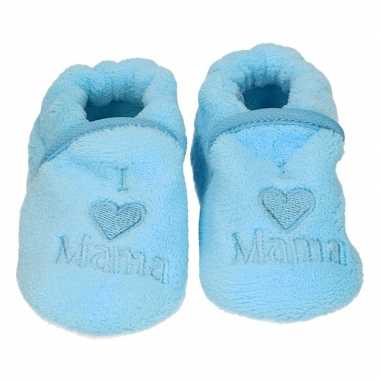 Baby pantoffels/slofjes love mama blauw