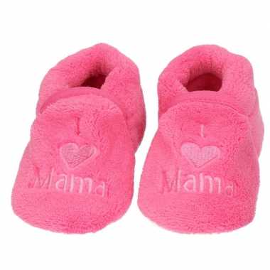 Baby pantoffels/slofjes love mama fuchsia