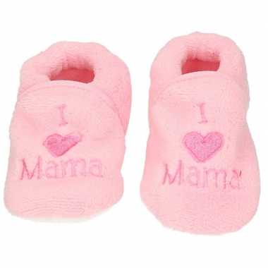 Baby pantoffels/slofjes love mama lichtroze