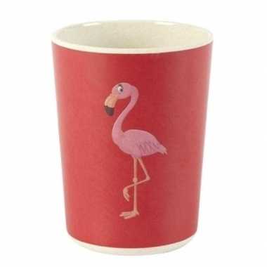 Bamboe beker met flamingo voor kinderen 8 cm