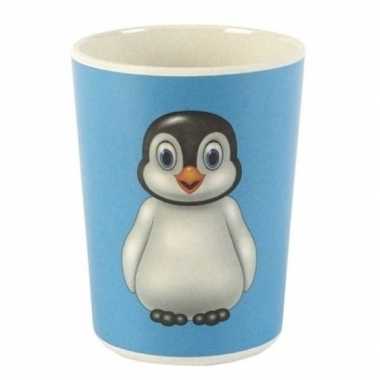 Bamboe beker met pinguin voor kinderen 8 cm