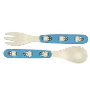 Bamboe bestek met pinguin voor kinderen 14 cm