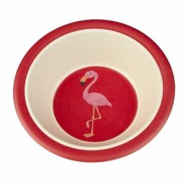 Bamboe ontbijtkom flamingo voor kinderen 16 cm