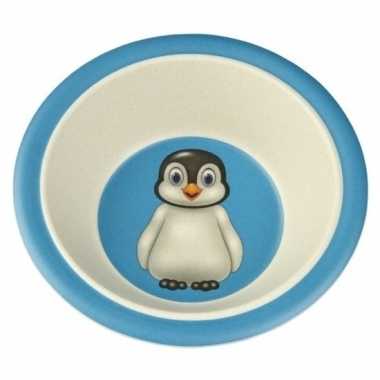 Bamboe ontbijtkom pinguin voor kinderen 16 cm