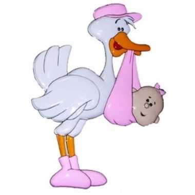 Decoratie ooievaar roze