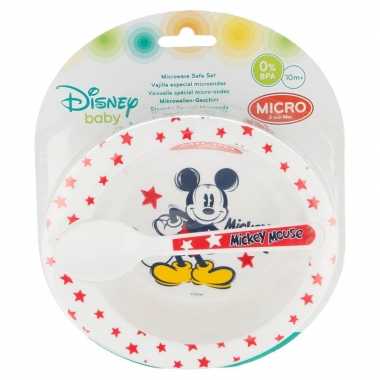 Mickey mouse kommetje met handvaten en lepel melamine 16 cm