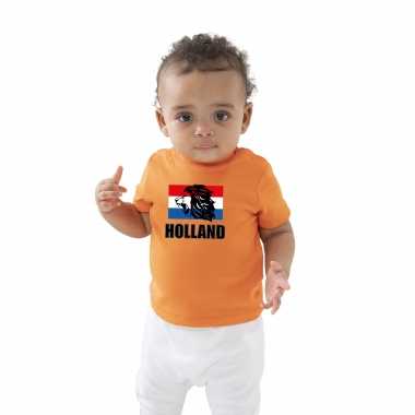 Oranje t-shirt holland supporter met leeuw en vlag ek/ wk voor baby / peuters