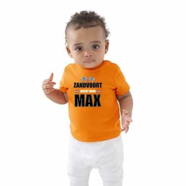 Oranje t-shirt zandvoort juicht voor max met vlag coureur supporter /race supporter voor babys