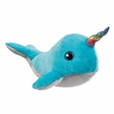 Pluche blauwe walvis narwal knuffel 30 cm speelgoed