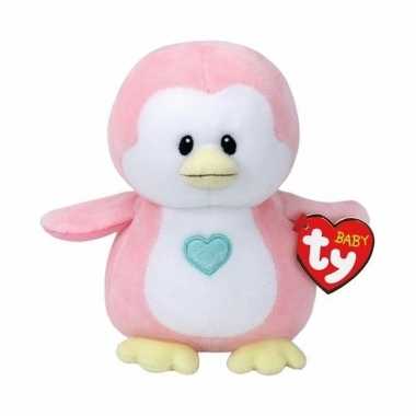 Pluche knuffel roze pinguin ty beanie/baby penny 17 cm
