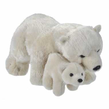 Pluche witte ijsbeer met baby/ijsberen knuffels 38 cm speelgoed