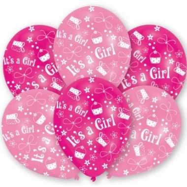 Roze geboorte ballonnen meisje 18x stuks