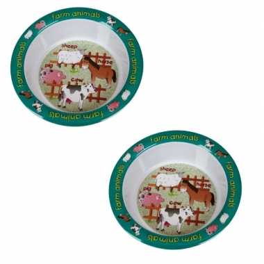 Set van 4x stuks diepe kinder ontbijt bordjes boerderij thema 16 cm