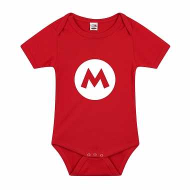 Verkleed/cadeau baby rompertje mario m rood jongen/meisje