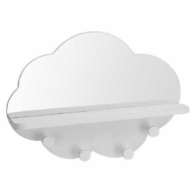 Witte kapstok met spiegel wolk vorm 39 cm kinderkamer accessoires