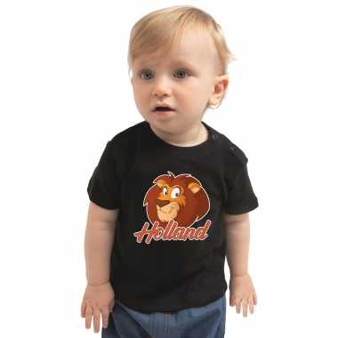 Zwart t-shirt holland met cartoon leeuw ek/ wk supporter voor baby / peuters
