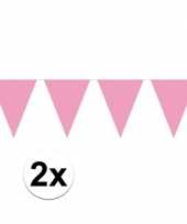 2x mini vlaggenlijn slinger versiering baby roze