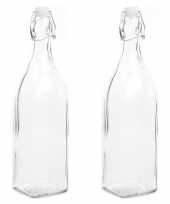 2x stuks diy glazen cadeau decoratie flesje 1000ml 1ltr met beugeldop 8 x 32 cm