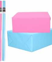 4x rollen kraft inpakpapier pakket roze en blauw babyshower geboorte gender reveal 200 x 70 cm