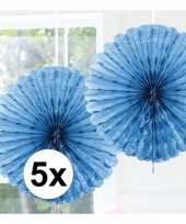 5x decoratie waaier licht blauw 45 cm