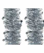 6x lichtblauwe glitter kerstslingers 10 cm breed x 270 cm