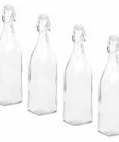 6x stuks diy glazen cadeau decoratie flesje 1000ml 1ltr met beugeldop 8 x 32 cm