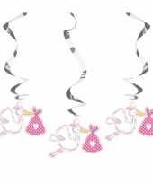 6x stuks hangdecoraties geboorte meisje versieringen