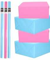8x rollen kraft inpakpapier pakket roze en blauw babyshower geboorte gender reveal 200 x 70 cm