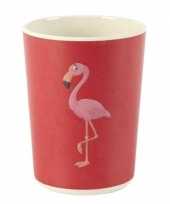 Bamboe beker met flamingo voor kinderen 8 cm
