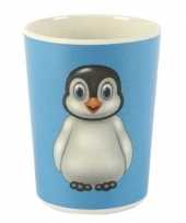 Bamboe beker met pinguin voor kinderen 8 cm