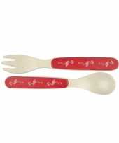 Bamboe bestek met flamingo voor kinderen 14 cm