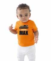Oranje t shirt zandvoort juicht voor max met race auto coureur supporter race supporter voor babys