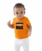 Oranje t-shirt zandvoort juicht voor max met vlag coureur supporter race supporter voor babys