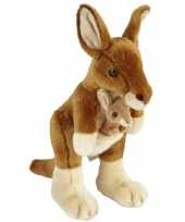 Pluche bruine kangoeroe met baby knuffel 28 cm speelgoed