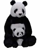 Pluche zwart witte panda beer met baby knuffel 76 cm speelgoed