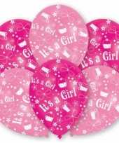 Roze geboorte ballonnen meisje 6 stuks