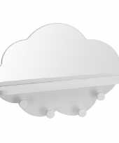 Witte kapstok met spiegel wolk vorm 39 cm kinderkamer accessoires