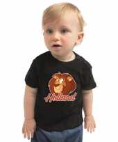 Zwart t shirt holland met cartoon leeuw ek wk supporter voor babys