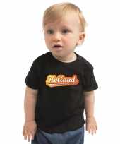 Zwart t shirt met nederlandse wimpel holland supporter voor babys